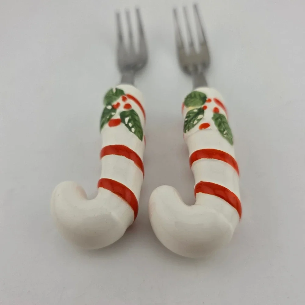 Christmas Holiday Hors D'Oeuvres Candy Cane Appetizer Forks Porcelain Japan